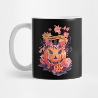 Pumpkin's Pride, Halloween with Pumpkin, Pumpkin face, with floral and orange flowers, cute Halloween Mug